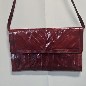 Bermans Elegant Burgundy Eel Skin Shoulder Bag